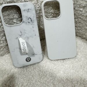 Loopy Case Apple 13 Pro White Marble Matte & additional FREE generic white case